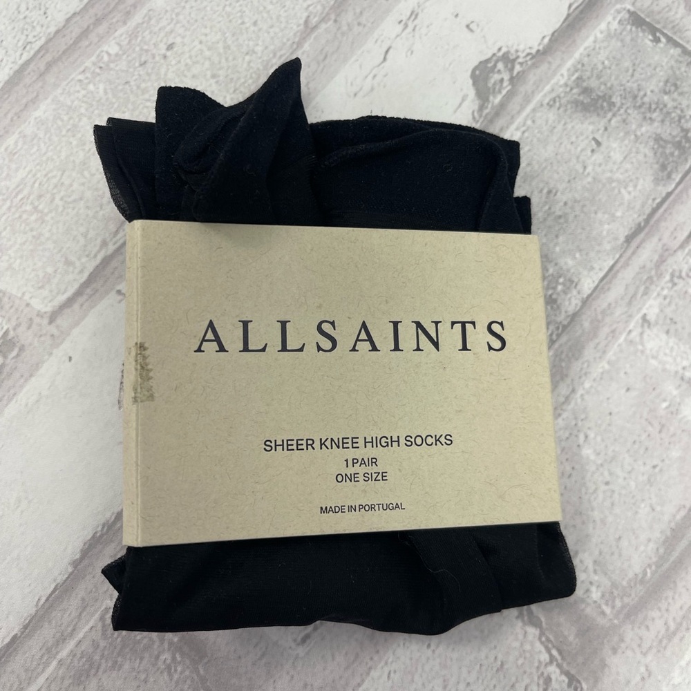 Allsaints Stacey Sheer Knee-High Socks in Black - One Size - NWT